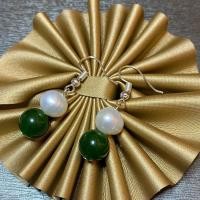 ราคา ต่างหูไข่มุกแท้ หินนำโชคหยกจักรพรรดิ์ สีเขียวเข้ม ขนาด9 10มิล (6194806172)