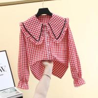 ราคา เสื้อเชิ้ตลายสก๊อตแนววินเทจสำหรับผู้หญิงเสื้อคอบัวใส่ด้านในสไตล์เกาหลีสำหรับนักเรียนแบบใหม่ฤดูใบไม้ผลิและฤดูใบไม้ร่วงเสื้อตัวในแขนยาวผ้าฝ้ายแท้ทรงหลวม (11257635003)