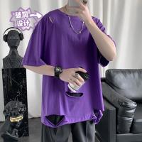 ราคา เสื้อตัวในมีรูขาดเสื้อยืดแขนสั้นสำหรับผู้ชาย INS เสื้อตัวบนแบรนด์ยอดนิยมทรงหลวมแบบบางเสื้อยืดสีขาวแฟชั่นแนวอาร์ตๆสำหรับฤดูร้อน (16086247396)