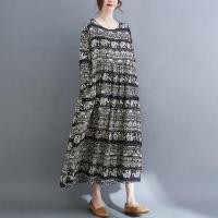 ราคา ชุดเดรสพิมพ์ลายช้างแนววินเทจชุดผู้หญิงไซส์ใหญ่เดรสทรงเอแขนยาวคอกลมคลุมท้องลดอายุแบบยาวสำหรับสาวอวบ (20121084304)