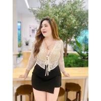 ราคา NT651 ชุดเซ็ทเสื้อลูกไม้มีซับผูกอก กระโปรงกางเกงสาวอวบ งานตามหาสุดแซ่บบบ (21184781950)