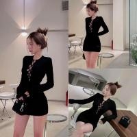 ราคา เดรสสั้นโก้ๆ คอกลมแขนยาวทรงกระบอก (21371540396)