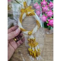 ราคา พวงมาลัยมุกถัก2ชายโซ่ 3 มิล พวงกลม 2ชายตรงมุกขาว มุกทอง (21372942488)