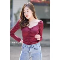 ราคา G190 เสื้อยืดแขนยาว แต่งสม๊อกอก แขนตุ๊กตา (20780584627)