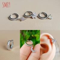 ราคา SM89 ต่างหูห่วงเพชร ห้อยตุ้งติ้ง สแตนเลสเนื้อเงา ฝังเพชรละเอียด (21345656436)