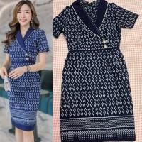 ราคา เดรสผ้าไทย ลายขอเจ้าฟ้า ซิบหลัง คอปกทรงสูท ชุดทำงานผ้าไทย (18962225095)