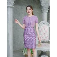 ราคา เดรสทำงาน เดรสผ้าพิมพ์ลายไทย ป้ายPhawi มือ1 สีม่วง เผือก m (21428876747)