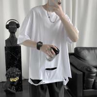 ราคา เสื้อตัวในมีรูขาดเสื้อยืดแขนสั้นสำหรับผู้ชาย INS เสื้อตัวบนแบรนด์ยอดนิยมทรงหลวมแบบบางเสื้อยืดสีขาวแฟชั่นแนวอาร์ตๆสำหรับฤดูร้อน (16086247393)