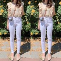 ราคา กางเกงยีนส์ทรงขาเดฟ สีขาว ผ้ายืดน้อย เอวสูงประมาณสะดือ ใส่ทำงาน หรือ ใส่เที่ยวได้ (21417396615)