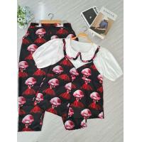 ราคา 1219 เซตเสื้อแฟชั่นแต่งเอี๊ยมผูกหลัง กางเกงขายาว (21268661840)