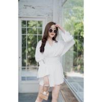 ราคา มินิเดรสคอวีอัดพลีท สม็อคหลัง เสื้อตัวยาวอัดพลีท (17441146365)