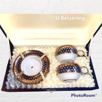 ราคา ชุดกาแฟเบญจรงค์ espresso คู่ ในกล่องผ้าไหม TWO cups and saucers for espresso in silk box by JJ Benjarong (16629759258)