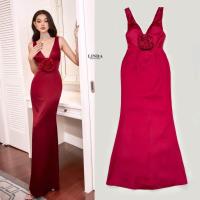 ราคา Linda เดรสสีแดงเลือดหมู มีฟองน้ำในตัว (20919338609)