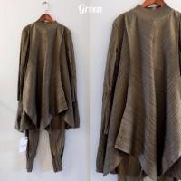 ราคา ชุดเซ็ทซาตินพลีทผ้าเรียบเสื้อยาวคอเต่าติด มีคัดติ้ง ตัดต่อผ้า แขนยาวพร้อมกับกางเกงผ้าเดียวกัน ommishop wow 3086 (13090749335)