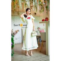 ราคา ป้าย Sunflower S 3XL เดรสขาวยาวอลัง งานปักลายสวยพรีเมี่ยม แพทเทินเป๊ะ ทรงสวยมากค่ะ N009 N010 (21389720439)