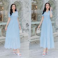 ราคา ป้าย Love lady เดรสยาวคอวี งานลูกไม้ปักฉลุบุซับอย่างดี (20427319748)