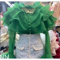 ราคา เสื้อลูกไม้ เสื้อลูกไม้ออกงาน เสื้อระบายผ้าเเก้วเกาหลี แขนกระดิ่ง อก32 38 (20117037962)