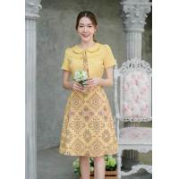 ราคา เดรสทำงานผ้าพิมพ์ลายไทย ป้ายPhawi มือ1 สีเหลือง L (21408365266)
