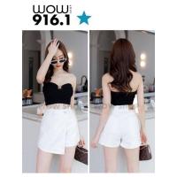 ราคา wow916 กางเกงกระโปรงยีนส์สั้นผ้าไม่ยืดเอวสูงป้ายwow (19467827308)