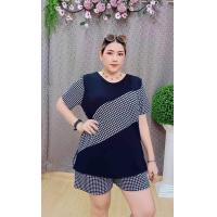 ราคา ชุดเช็ทขาสั้น2ชิ้น กางเกงขาสั้น เสื้อ เป็นผ้ายืดมูลเวฟ (20865587038)