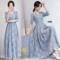 ราคา MaxiDress แม็กซี่เดรส ลูกไม้ เดรสลูกไม้ สีแดง เทา ขาว (7285428548)
