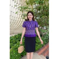ราคา เสื้อทำงาน ผ้าไทย ผ้าฝ้ายหมักโคลนพิมล่ยตะขอ สีม่วง (15603211630)