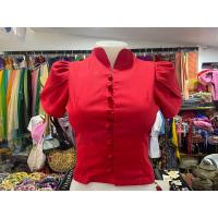 ราคา เสื้อมอญประยุกต์ คอจีน สีแดงสด งานจริงสีสวยมาก สด (21163947617)