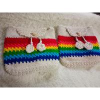 ราคา กระเป๋าถัก กระเป๋าสะพาย knit bag งานแฮนเมด ขนาด 7x8 นิ้ว สีรุ้ง ลายลูกสตอเบอรี่ ลูกเชอรี่ ทานตะวัน ลายหอยเชล สีครีม สีขาว จัดส่งไว (21445888822)
