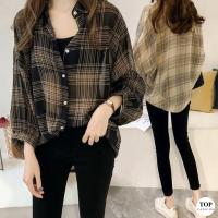 ราคา พร้อมส่งไทย ราคาถูก เสื้อเชิ้ตแขนยาวคอปก ลายสก็อตสไตล์เกาหลี เสื้อเชิ้ตหญิง (14991667892)