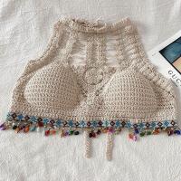 ราคา บราผูกคอ บิกินี่ เสื้อครอป สายเดี่ยวถักโครเชต์แต่งชาย พร้อมแผ่นรอง 4746 1 (21419824650)