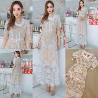 ราคา พร้อมส่ง M 4XL ป้าย Love Lady เดรสยาว เดรสลูกไม้คอกลม ขาว นู้ด ผ้าดีมาก (19669520725)