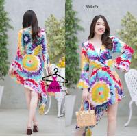 ราคา เดรสชายเฉียงระบายชายหางปลา แขนยาวปลายแขนระบาย พิมพ์ลายดอกไม้พลาสเทล (21458530976)