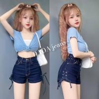 ราคา กางเกงยีนส์ขาสั้นเอวสูงผ้ายืดงานป้ายDADAJeansดีเทลผ่าข้างตอกตาไก่ผูกเชือกแบบเก๋ๆ (16183273573)
