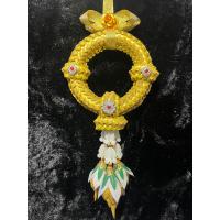 ราคา พวงมาลัยแขวนรถยนต์ริบบิ้นกากเพชร พวงมาลัยไหว้พระ (18543752847)