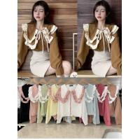 ราคา เสื้อแขนยาว คอบัว ปกแต่งระบาย ผูกโบว์ ชุดทำงาน (21473928932)