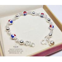 ราคา สร้อยข้อมือเงินแท้92 5 เม็ดปะคำ ลงยา สลับเม็ดเงิน งานไทยๆ สีสวยค่ะ ขนาดประมาณ 2 สลึงตัน Free size 6 5 7 นิ้ว งานไทย (9581543520)