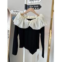 ราคา สื้อแขนยาวเปิดไหล่ off shoulder black white (21504303502)