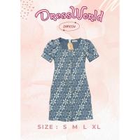 ราคา S XL 9334 งานป้าย Dress World ชุดเดรสสั้นคอเหลี่ยม ผ้าทอลายดอกนูน แต่งกระดุม (19283350078)
