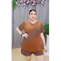 ราคา ชุดเช็ทขาสั้น2ชิ้น กางเกงขาสั้น เสื้อ เป็นผ้ายืดมูลเวฟ (20865587037)