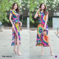 ราคา Set 2 ชิ้น เสื้อตัวยาว ชายผ่าด้านข้าง 2 ข้าง งานผ้าสปันมัดย้อม มากับกางเกงขาสั้น (18514936914)