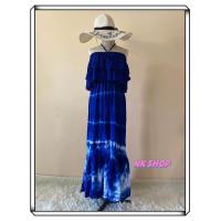 ราคา ชุดมัดย้อม เดรสมัดย้อม เปิดไหล่ สีคราม ผ้าสปัน ใส่เที่ยวทะเล (20306362918)