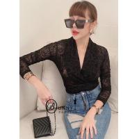 ราคา เสื้อคอไขว้ ลายผ้าซีทรู กำมะหยี่ยืด แขนยาว เนื้อสวยมาก รุ่นนี้อกยืดได้ถึง32 40 ยาว23 (18888449703)