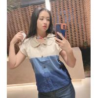 ราคา เสื้อผ้าฝ้ายสีดิบย้อมคราม ผ้าฝ้ายพื้นเมือง ผ้ามัดย้อม คอบัว (17823666679)