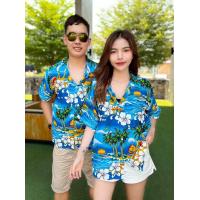 ราคา เสื้อฮาวายลายดอกชบามาใหม่ใส่คู่ชายหญิงฟรีไซร์อก32 44 (21483535303)