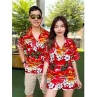 ราคา เสื้อฮาวายลายดอกชบามาใหม่ใส่คู่ชายหญิงฟรีไซร์อก32 44 (21483535306)