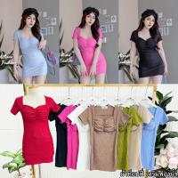 ราคา เดรส แขนสั้นย่นจีบอก ทรงสวย เสริมฟองน้ำ รอบอก32 36 SM (21403924827)