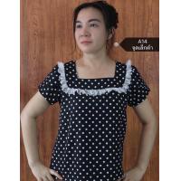 ราคา เสื้อคอเหลี่ยม แขนกลีบบัว คอระบายลูกไม้ ผ้าไหมอิตาลี อก36 50 (20634453249)