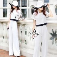 ราคา เซ็ตเสื้อครอปแต่งขอบเอวสีดำ กางเกงขายาว (21464760242)