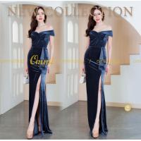 ราคา ชุดราตรี ปาดไหล่วีนก แต่งระบายผ่า เนื้อผ้ากำมะหยี่ งานใหม่ ommishop 5021 (20933001783)