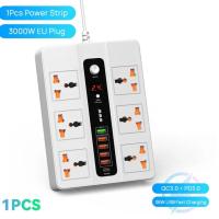 ราคา 3000W 6 Outlet Power Strip Surge Protector Multiprise 1ม สมาร์ทขยายปลั๊กไฟฟ้า PD20W QC3 0 6พอร์ต USB (17522331490)
